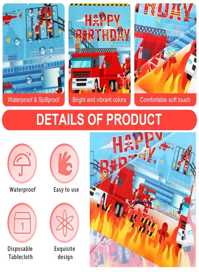 PHOGARY Firetruck Birthday Decorations 3 PCS Firetruck Tablecloths, Firefighter Tablecloths Disposable Plastic Rectangle Table Cover for Kids Baby Shower Fire Truck Birthday Party Supplies 54" X 108" - Image 4